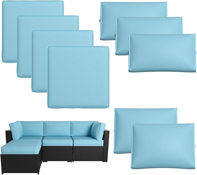 Patio Furniture Replacement Cushions for Outdoor Furniture Set of 4, Thick Patio Sofa Cushions for Outdoor Furniture, 9-Piece Splashproof Fade Resistant Cushions for Outdoor Couch, Blue