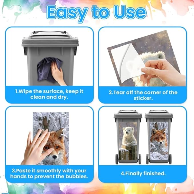 2PC Trash Can Sticker 14.57 x 32.28 Inch Polar Bear and Fox Design Winter Forest Theme Decorative Garbage Bin Cover Outdoor Trash Can Decal Art for Home Yard Garden Christmas Decoration