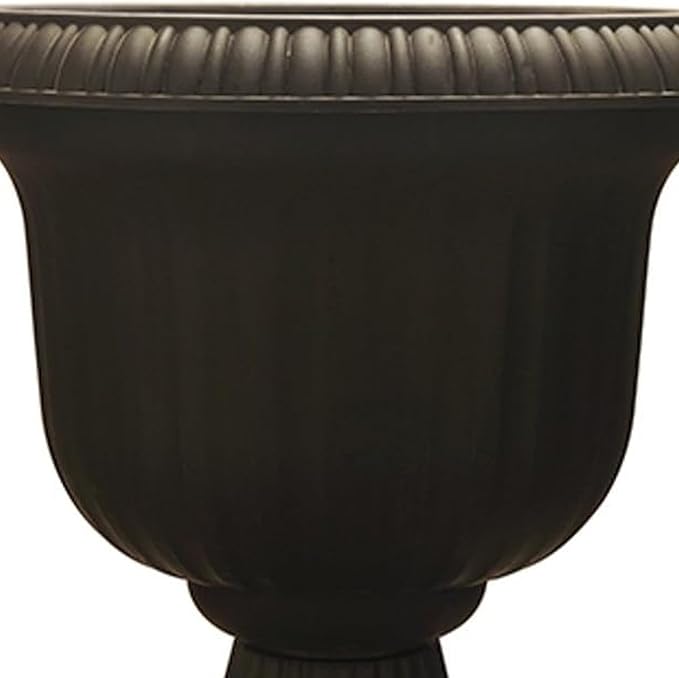 Southern Patio Lightweight 19 Inch Round Outdoor Utopian Urn Accent Pot for Large Sized Flower Plants with UV Coated Finish, Black