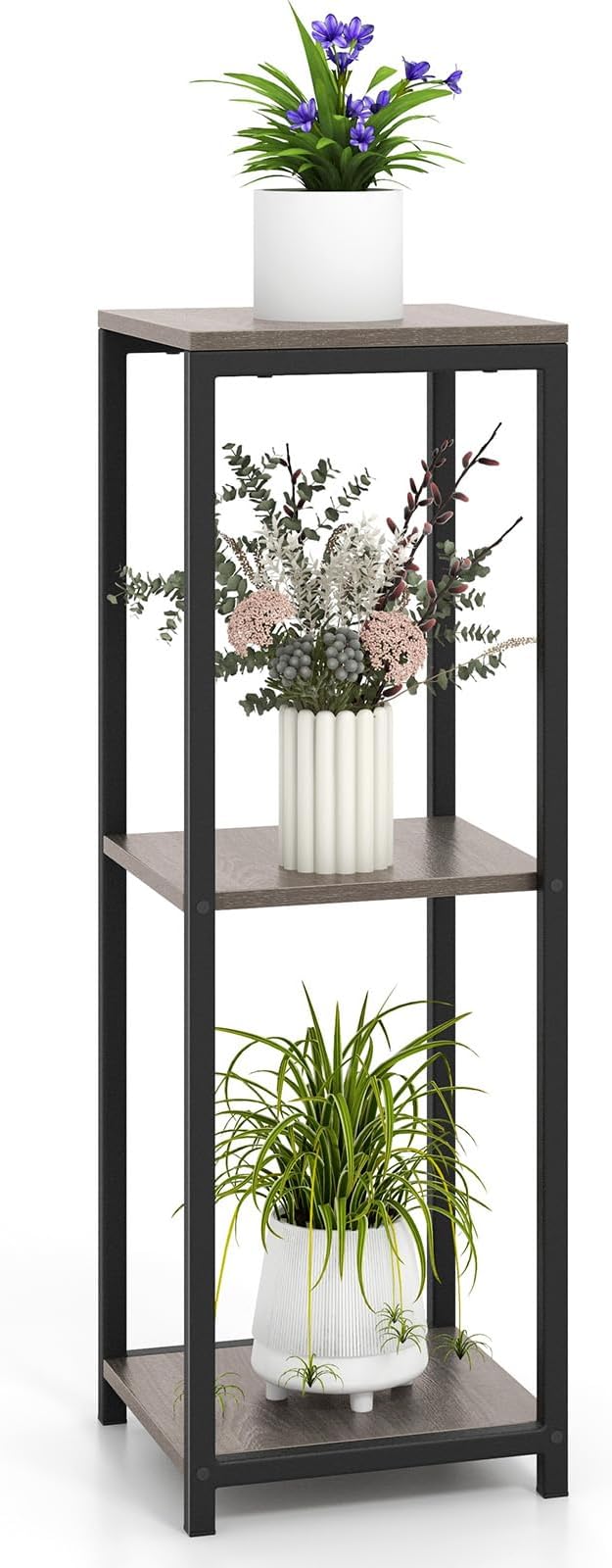 Giantex 3 Tier Tall Plant Stand Indoor, 36 Inch Corner Plant Holder with Metal Frame, Modern Plant Shelf for Multiple Flower Pots, Square Plant Tables for Balcony, Living room, Garden, Tall Plant Stand
