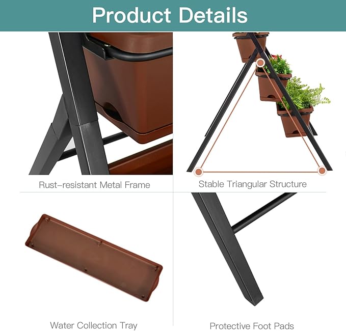 S AFSTAR 5-Tier Vertical Garden Planter, 5-Layer Raised Garden Bed with 5 Detachable Planter Boxes & Metal Frame, Indoor Outdoor Elevated Planting Containers for Flower Vegetables Fruit Herbs