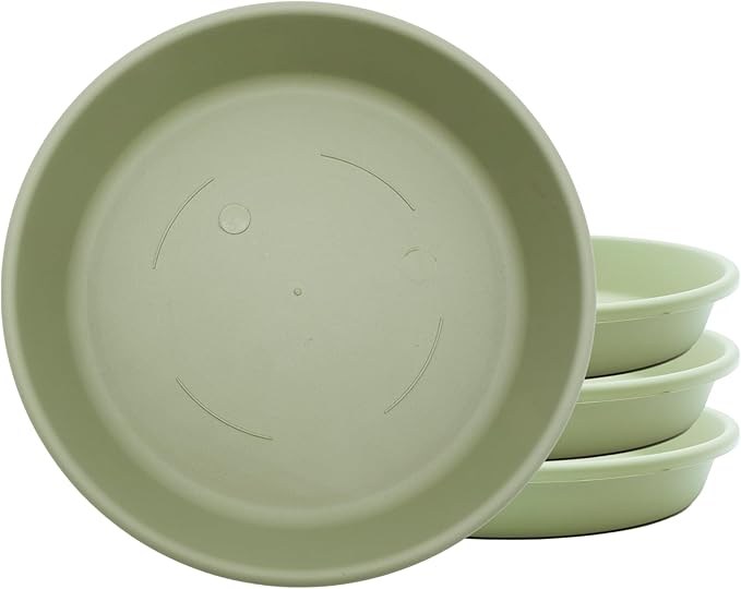 The HC Companies 8 Inch Classic Round Plant Saucer, Lightweight UV-Resistant Plastic Outdoor & Indoor Flower Pot Tray, 4-Pack Plant Pot Trays for Garden & Home Decor, Seafoam