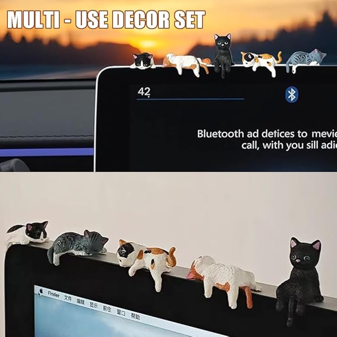 Miniature Cute Cat Figurines,Mini Cat Fairy Garden Bonsai Decorations,Funny Micro Landscape Ornaments for Outdoor Garden Lawn Pot Car Dash Decor,5 Pieces