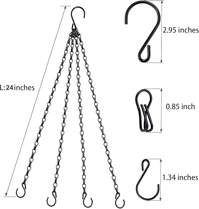Heybe 24 Inch Hanging Basket Chain, 4 Point Hanging Chains with Hooks for Pot Planters Bird Feeders Lantern Lamp,Extended Hangers for Hanging Badkeys(24inch, 4 Point)