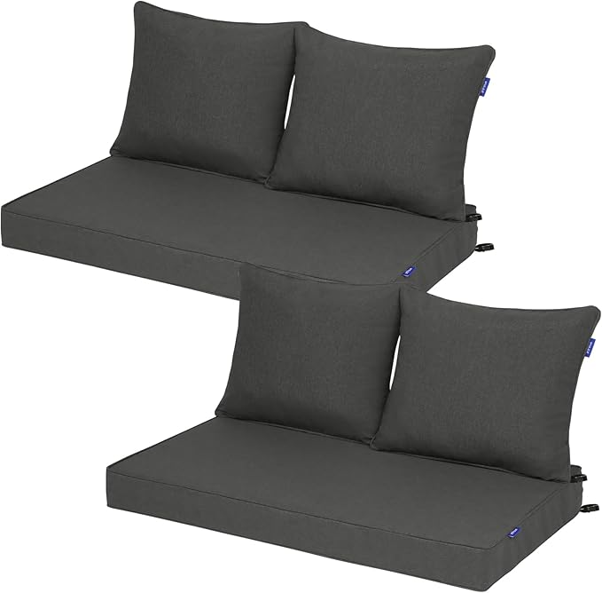Outdoor Loveseat Cushion Set 44''x24'', Outdoor Cushions for Patio Furniture with Fastness Cover, Water Repellent Outdoor Seat Cushion and Couch Back Cushions for Bench, Swing (Dark Grey, 2 Sets)