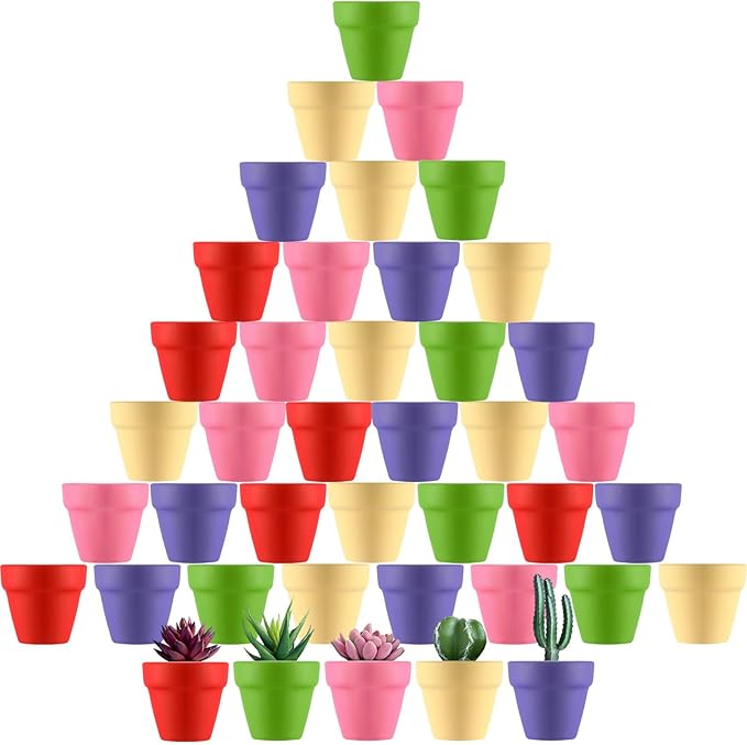Tioncy 50 Pcs 2 Inch Small Mini Colored Clay Flower Pots with Drainage Hole Succulent Pots for Indoor Outdoor DIY Craft Wedding Favor