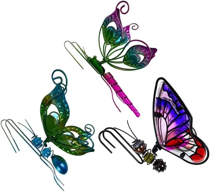 BESPORTBLE 3Pcs Butterfly Decorations for Flower Pots - Iron and Glass Hanging Butterfly Ornaments, Plant Pot Hanger Figurines, Garden Pendant Decor