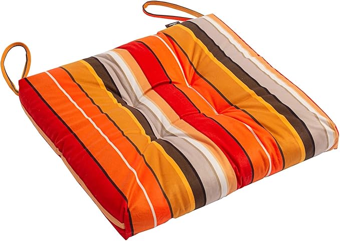 2-Pack Outdoor/Indoor Wicker Patio Seat Cushion Pad with Ties - Dining Chair Cushion, 17" x 17" (Orange and Red Stripes)