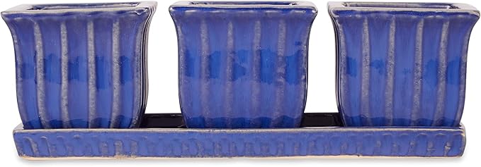 Accent Plus Blue Square Ceramic Small Planter (Set of 3)