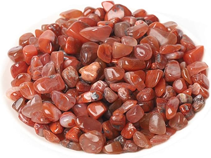 IMALY Red Agate Tumbled Chips Stone Polished Crushed Healing Crystal Quartz Pieces Irregular Shaped Stones for Home Decorative Stones Vases Plants Succulents 0.5lb