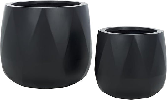 SAFAVIEH Outdoor Collection Kane Black Cement Ficonstone Planter Pot Set of 2
