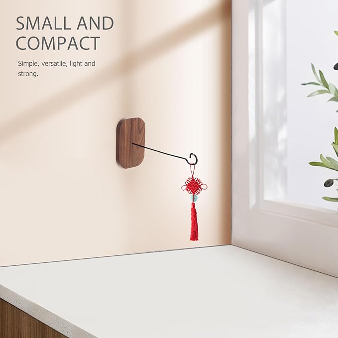 Totority Wall-Mounted Hanging Rack with Self-Adhesive Walnut Hook for Outdoor Wind Chimes and Planters, No-Drill Hanging Bracket for Garden and Balcony Décor
