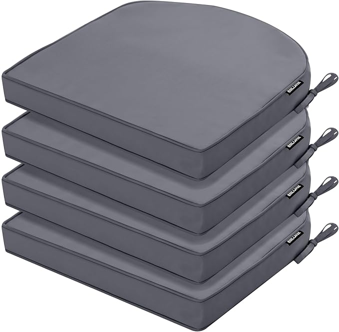 Outdoor Chair Cushions Set of 4 Water Resistant Patio Chair Cushions with Tie 3 Year Color Fastness Thick Outdoor Seat Cushion for Garden Lawn Round Corner Dark Grey 17x16 Inch