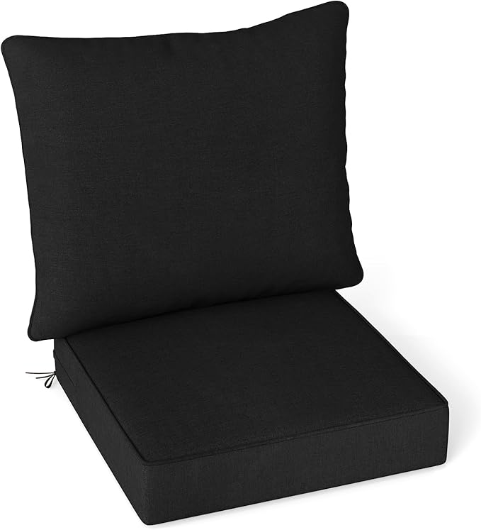 Giantex Patio Cushion Set, Outdoor Chair Seat Pads w/Non-Slip Rope Belts, Detachable Patio Furniture Cushions, Thick Seat Cushion & Back Cushion for Living Room Floor Sofa Patio Garden Chair (Black)