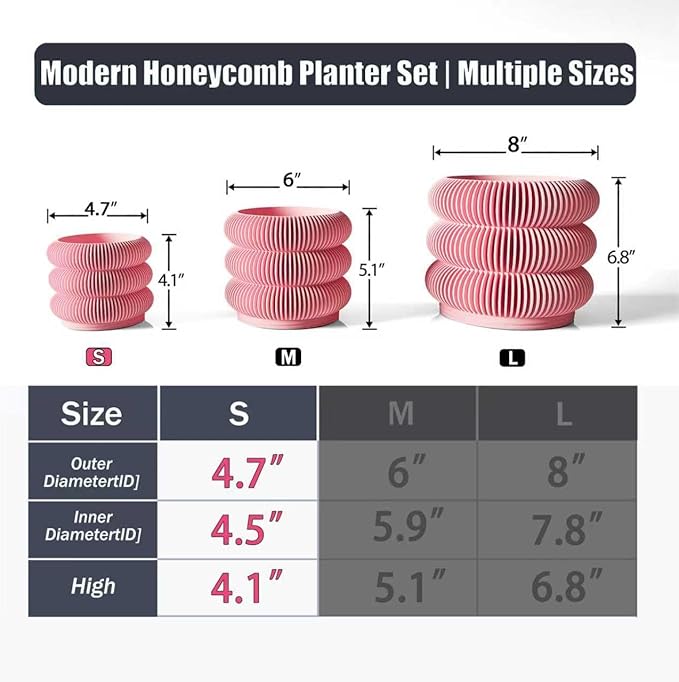 Fabix 4.7" 3D Printed Plant Pots - Unique Bubble Ring Modern Planters for Indoor Plants, Durableo-Friendly PLA Flower Pots with Drainage for Succulents, Cactus, Home Office Décor.(Cherry Pink)