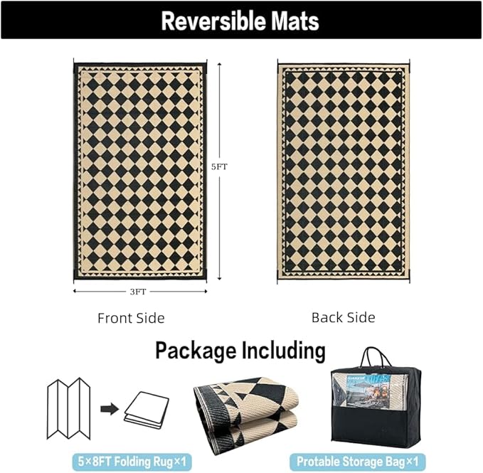 HUGEAR 3'x5' Outdoor Rug for Patios Clearance,Waterproof Mat,Large Outside Carpet,Reversible Plastic Straw Camping Rugs,Rv,Porch,Deck,Camper,Balcony,Backyard