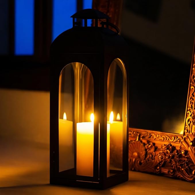 Bdor 20-Inch Metal and Tempered Glass Candle Lantern - Premium Outdoor Lantern, Decorative Lanterns with Handcrafted Design for Patio, Garden & Indoor Decor