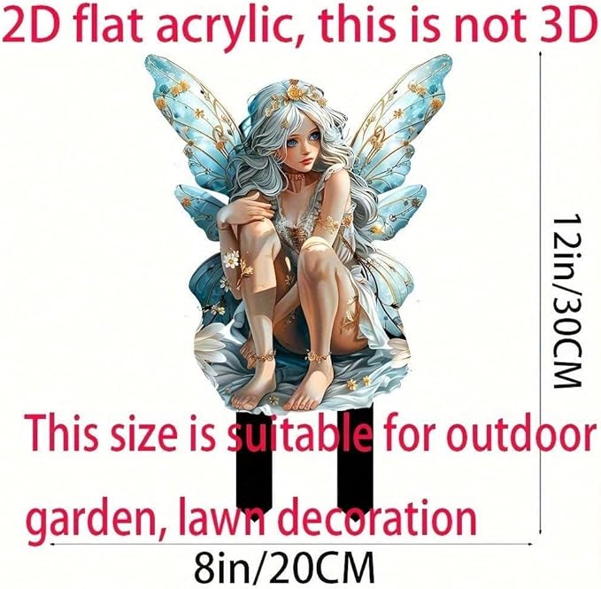 Garden Decor, Acrylic 2D Stake, Pot Plants Garden Yard Lawn Outdoor Fairy Statue Ornaments, Fairy Garden Accessories Decoration (Style E)
