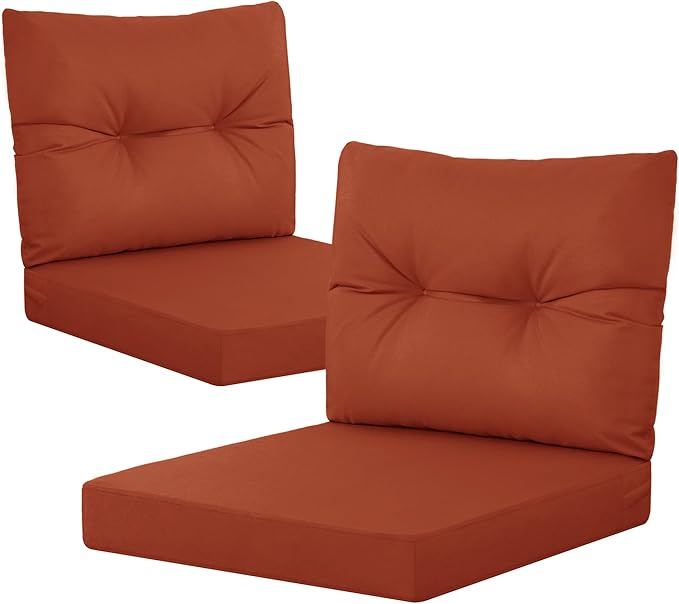 YEFU 24x24 Outdoor Cushions for Patio Furniture: Waterproof Fade Resistant Outdoor Seat Cushions Set of 2 - Olefin Deep Seat Paio Cushion Pads Replacement with Ties for Chair Sofa Couch(Burnt Orange)