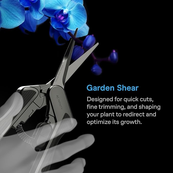 AC Infinity 6.6” Stainless Steel Pruning Shear, Lightweight Ergonomic Design, Straight Precision Blades with Nonstick Teflon Coating for Gardening, Hydroponics, Grow Tents
