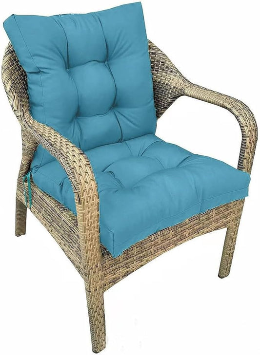 Indoor Outdoor Wicker Chair Cushion with Ties Teal Blue Waterproof Tufted Patio Chair Cushions 41.7 * 20.8 * 3.5"