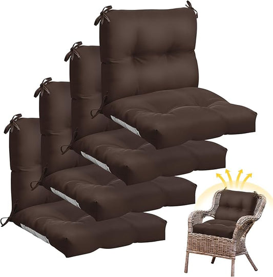 Geetery Set of 4 High Back Wicker Patio Chair Cushions for Outdoor Furniture 41.74x20.87x3.94 Inch Waterproof Thick Replacement Seat Pads with Non Slip Ties for Porch, Deck, Lawn & Garden(Dark Brown)