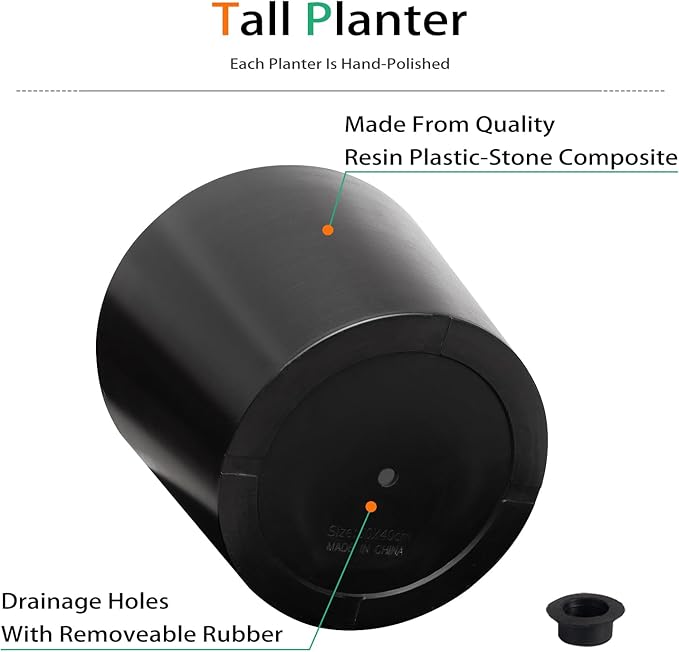 Wide Planters for Outdoor Plants, Extra Large Indoor Flower Pots for Garden, Front Porch, Patio - Round Resin Planter Set of 2 (Black, 20 inch - 2 Pack)