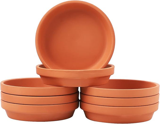 Yishang 6 Inch Middle Terracotta Pot Plant Saucer - 8pcs Middle Round Plant Pot Saucers, Middle Clay Plant Tray Perfect for 5/5.5/6 Inch Flower Pot with Drainage Hole and Great for Indoor or Outdoor