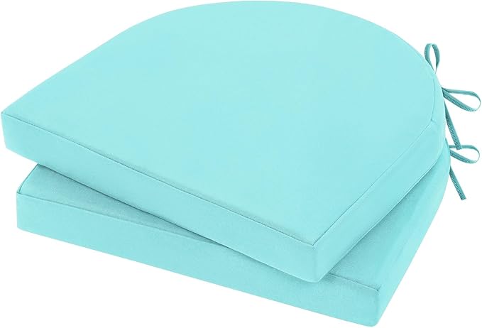 Topotdor Outdoor Chair Cushions Set of 2, 18"x18"x2" Waterproof Patio Chair Cushions for Outdoor Furniture, Round Corner Outdoor Seat Cushions Color Fastness Chair Pads with Ties, Teal