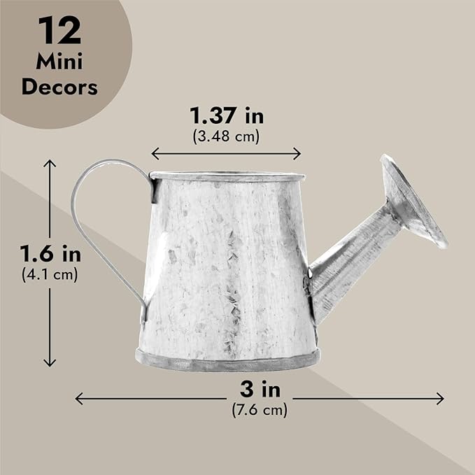 Juvale Mini Watering Can - 3 x 1.6 in, Silver, 12-Pack - Plant Waterer & Indoor Water Pot for Plants - Garden Watering Can & Home Decor Accessories