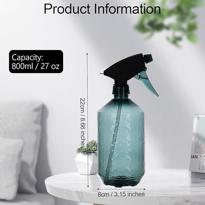 driew Plant Mister Spray Bottle, Plant Mister Water Spray Bottle for Plants Misting Bottle Water Fine Mist, Cleaning Solutions, Gardening, Indoor, Outdoor (Clear Blue - 27oz)