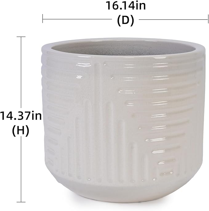 16 Inch Large Ceramic Planters for Indoor Plants, Outdoor Garden Plant Pots with Drainage Hole, 16" Round Decorative Pot for Patio, Floor, Home Decor - Milk White
