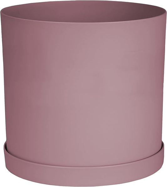 Bloem Mathers 12" Dusty Rose Round Modern Resin Garden Planter Pot with Drainage Holes and Removable Saucer Tray Included