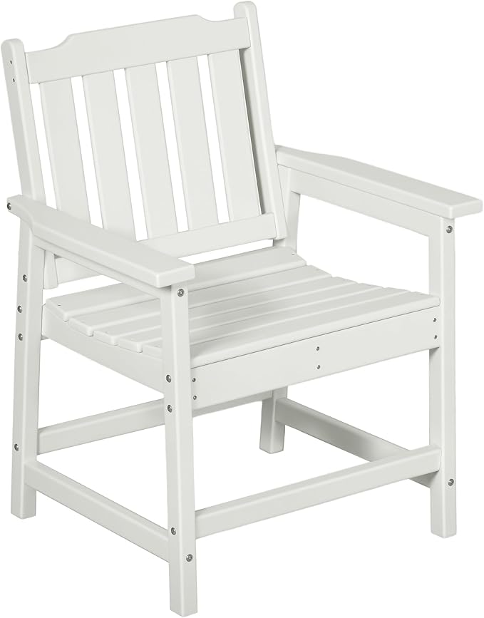 Outsunny All-Weather Patio Chair, HDPE Patio Dining Chair, Heavy Duty Wood-Like Outdoor Furniture for Garden, Backyard, Deck, Porch, Lawn, White