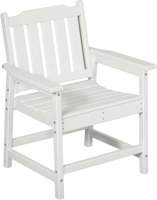 Outsunny All-Weather Patio Chair, HDPE Patio Dining Chair, Heavy Duty Wood-Like Outdoor Furniture for Garden, Backyard, Deck, Porch, Lawn, White