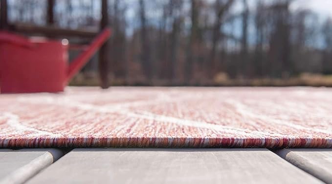 Unique Loom Outdoor Botanical Collection Area Rug - Leaf (5' 1" x 8' Rectangle, Rust Red/ Gray)
