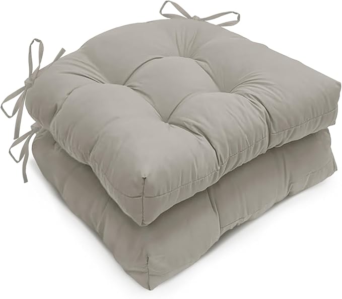 2 Pack Waterproof Outdoor Chair Cushions, Thick Tufted U-Shaped Seat Cushions with Adjustable Ties for Garden Chairs, Patio Furniture, 19x19x4.5 Inches