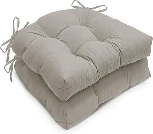 2 Pack Waterproof Outdoor Chair Cushions, Thick Tufted U-Shaped Seat Cushions with Adjustable Ties for Garden Chairs, Patio Furniture, 19x19x4.5 Inches