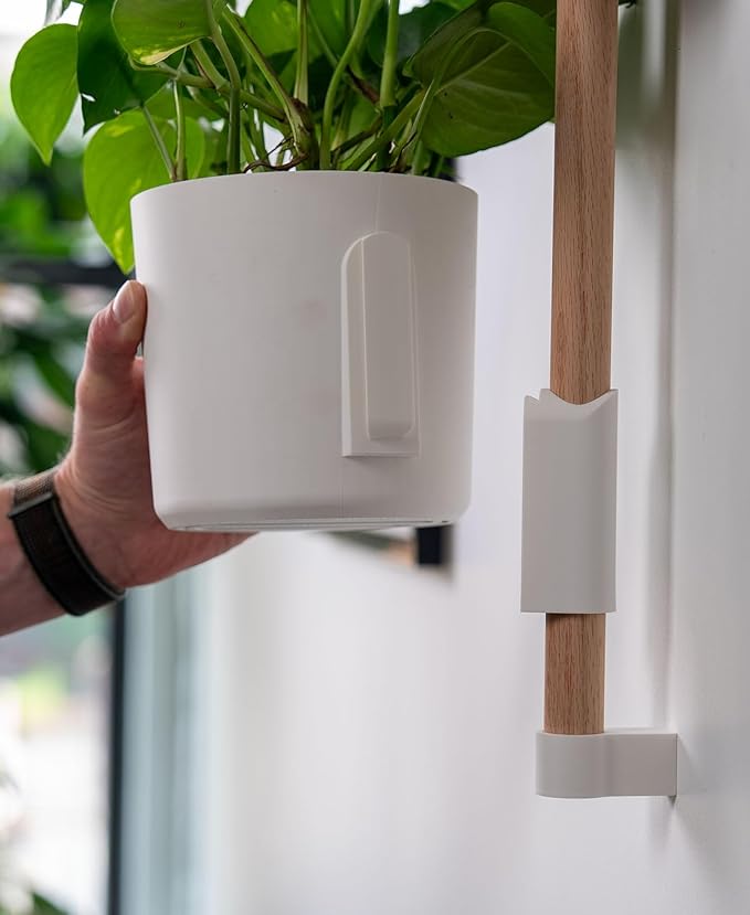 Lofted Goods The Rail Wall Mounted Vertical Plant Holder, White Planters with Wooden Dowel, 36 Inch, Indoor Hanging Garden Display, Contemporary Home Decor