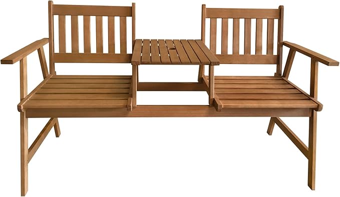 FDW Outdoor Patio Bench Wood Garden Bench Park Bench Acacia Wood with Table for Pool Beach Backyard Balcony Porch Deck Garden Wooden Furniture