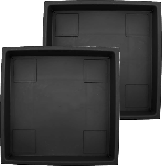The HC Companies 14 Inch Accent Square Plant Saucer, Lightweight UV-Resistant Plastic Outdoor & Indoor Flower Pot Tray, 2-Pack Plant Pot Trays for Garden & Home Decor, Black