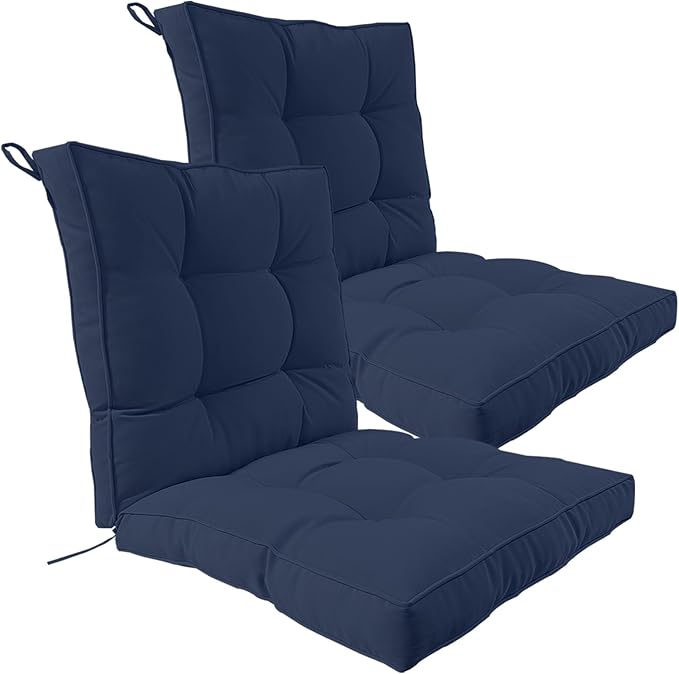 2 Piece Outdoor Patio Chair Cushions, Fade Resistant Outdoor Cushions for Patio Furniture, 6 inch Thickened Rocking Chair Cushions Set (Navy Blue, 24x24x6 inch - 2 Pieces)