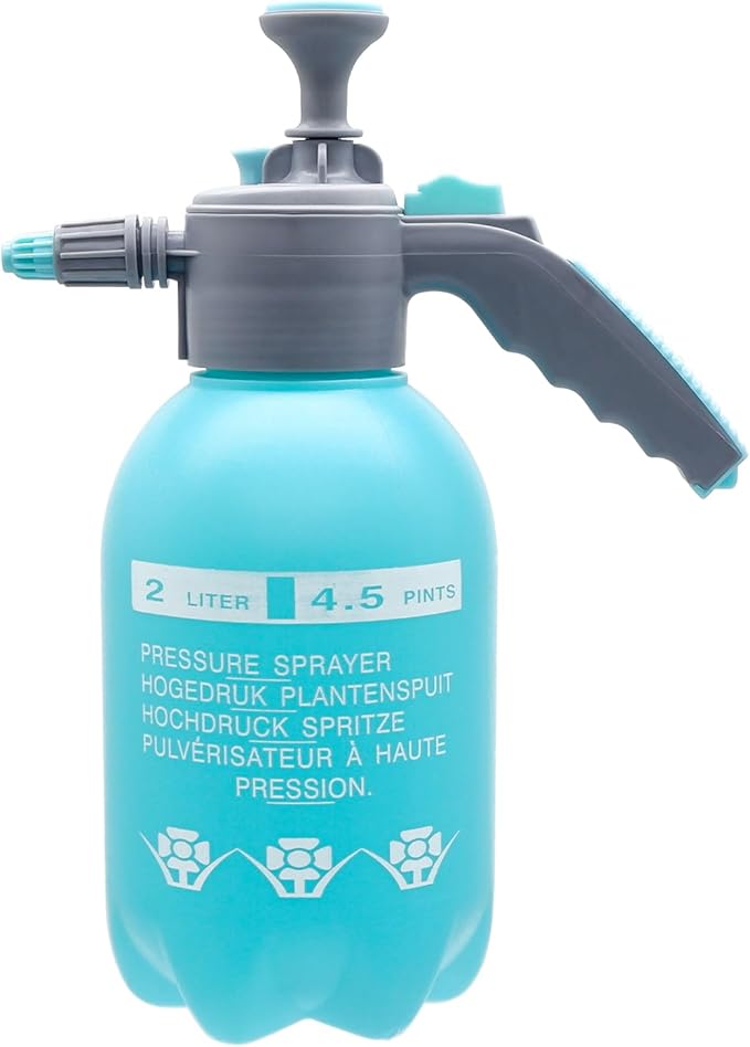 0.5 Gallon Handheld Pump Sprayer, 2L Garden Pressure Sprayer, 68oz Water Spray Bottle with Safety Valve, Adjustable Nozzle, for Watering,Plant Spraying, Home Cleaning, Fertilizing (Sky Blue)