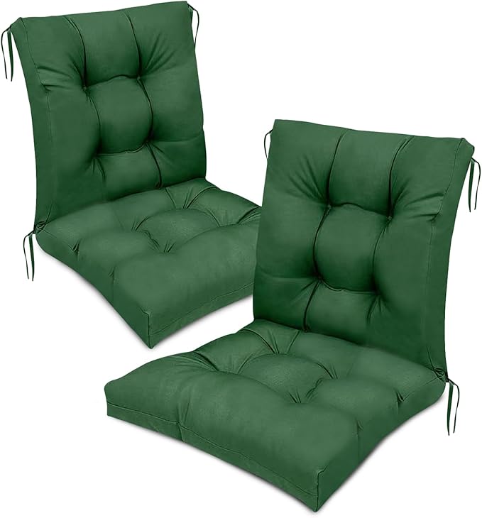 Outdoor Wicker Chair Cushions Set of 2 Waterproof Gark Green High Back Rocking Chair Pads with Ties Thickened Patio Seat Cushions for Outdoor Furniture, 41.7"*20.8"*3.9"