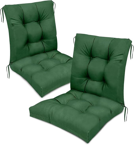 Outdoor Wicker Chair Cushions Set of 2 Waterproof Gark Green High Back Rocking Chair Pads with Ties Thickened Patio Seat Cushions for Outdoor Furniture, 41.7"*20.8"*3.9"