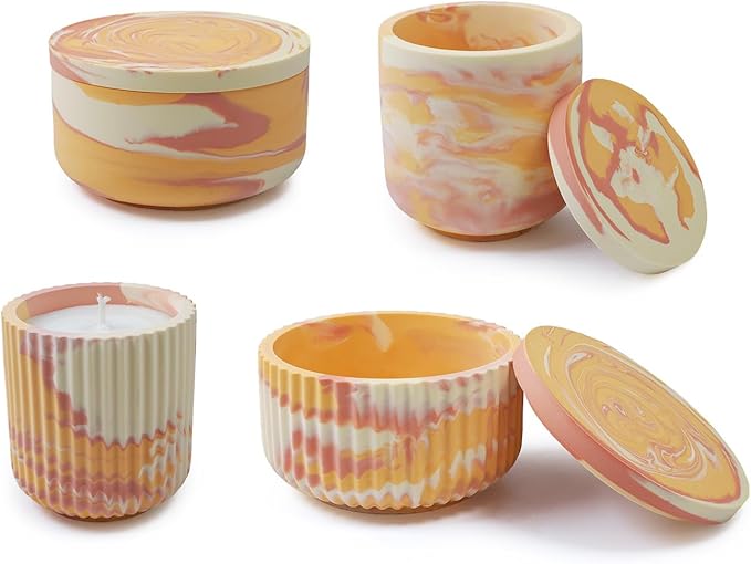 4pcs Cup Shape Candle Jar Silicone Mold with Lid, Handmade Storage Bowl Resin Mould, Flower Pot Vase Concrete, DIY Plaster Cast Cement Rings Jewelry Storage Box Mold