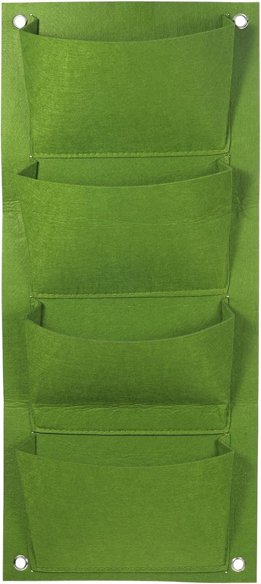 PATIKIL 4 Pockets Vertical Hanging Grow Bags, Wall Hanging Planter Bags Wall-Mounted Felt Fabric Planting Grow Bags for Garden Home Decoration, Green