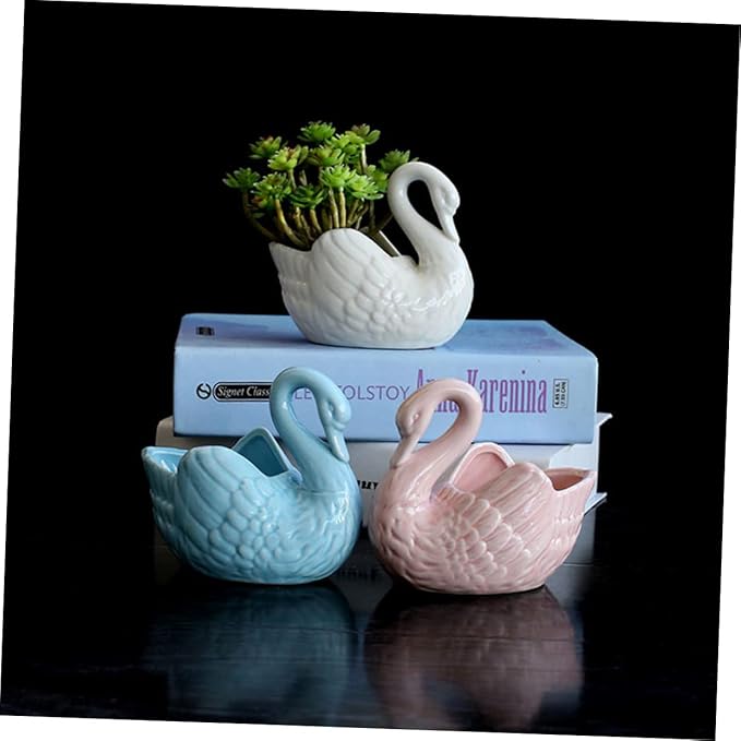 Cute Succulent Pot White Swan Planter Swan Decor Ceramic Vase Tabletop Garden Decor