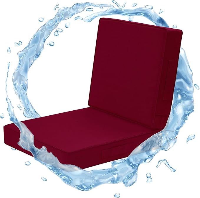 Wellsin Outdoor Cushions for Patio Furniture, Waterproof Outdoor Seat Cushions with Ties and Handle, 22X22 Outdoor Cushions, Outdoor Deep Seat Cushions with Removable Cover, Burgundy