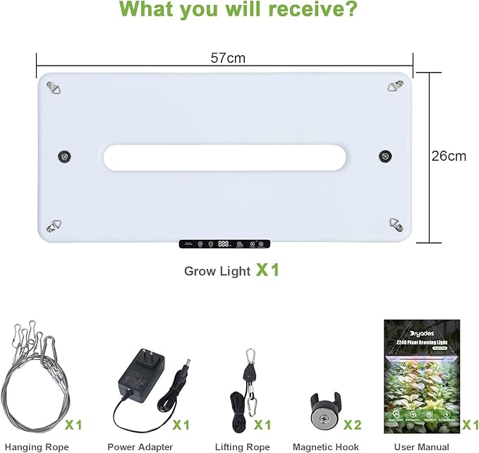 22" x 10" Grow Lights for Indoor Plants and Vegetables, Full Spectrum LED Growing Lamp for Indoor Garden Greenhouse - Features Two Smart Light Mode, 12~23H Timer - 1 Pack (1 Pack White)